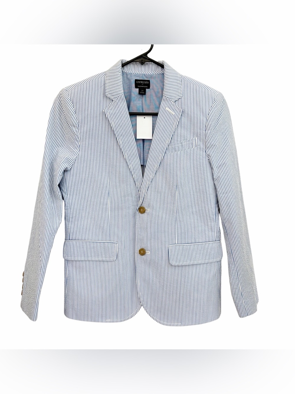 NWT Boys Crewcuts Thompson Seersucker Blazer Light Blue & White Striped 12